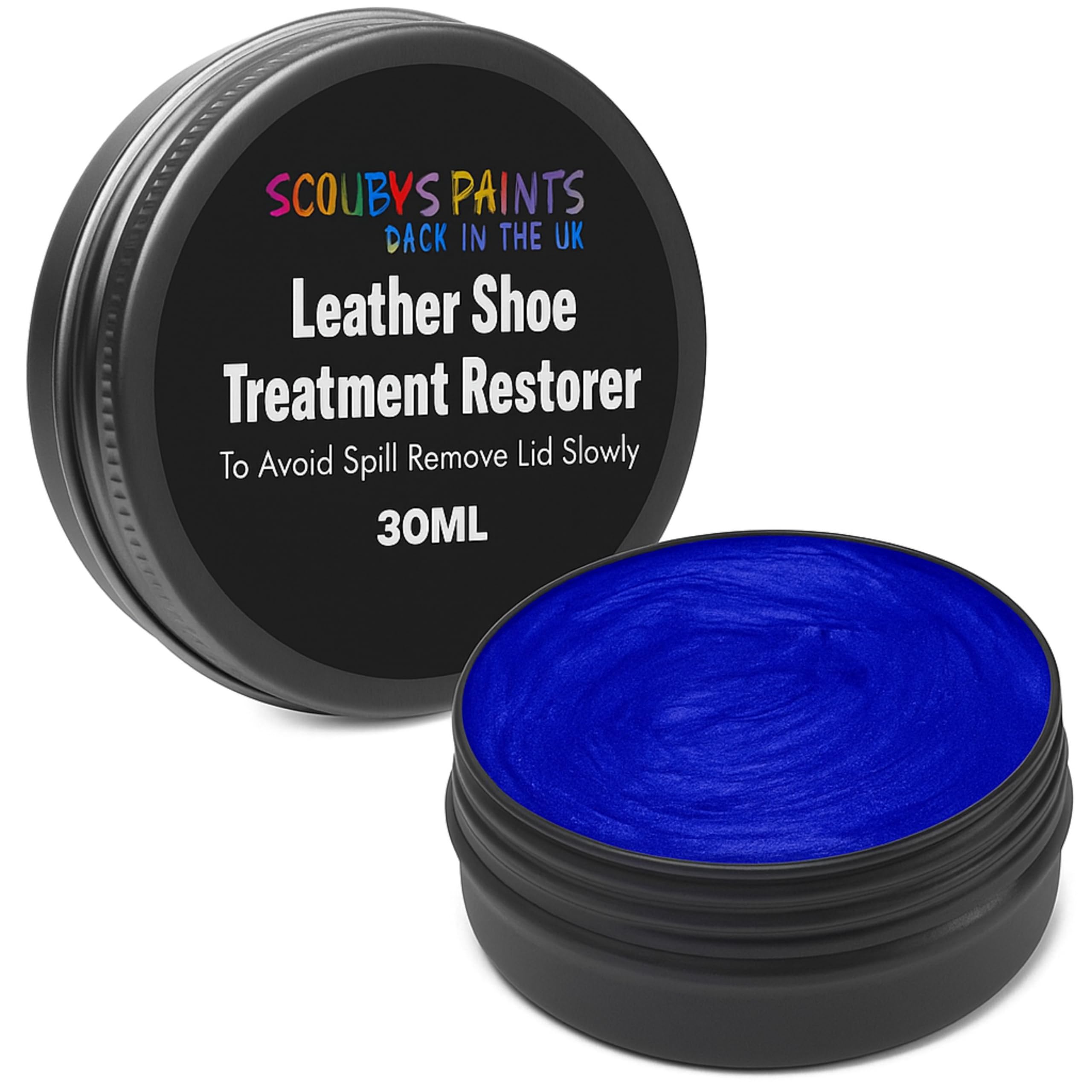 Scooby Paints Leather Shoe Colour Restorer Recolouring Balm Repair Treatment for Faded & Worn Absorbent Leather Furniture, Sofas, Chairs, paint (Blue Metallic) — image 1