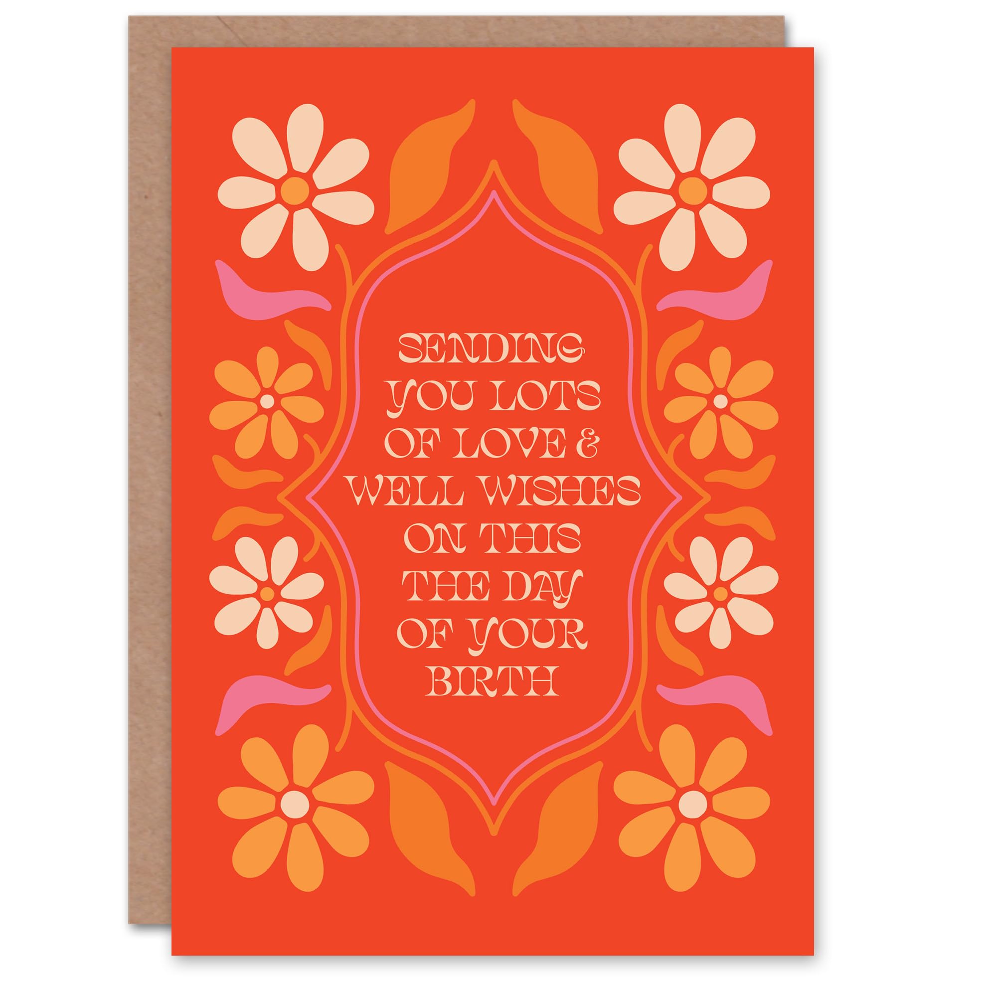 Artery8 Birthday Card Love and Wishes Groovy Floral Art Nouveau Style