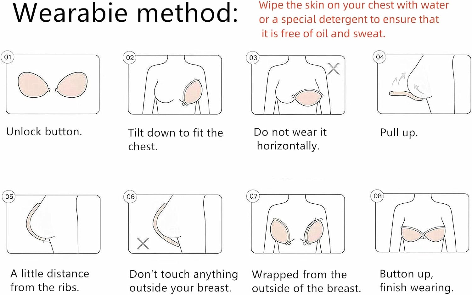 Strapless Adhesive Silicone Bra with Nipple Covers, Reusable Push-Up,for Backless and Low-Cut Outfits, Beige and Black (US, Cup Band, A, Black) image 4