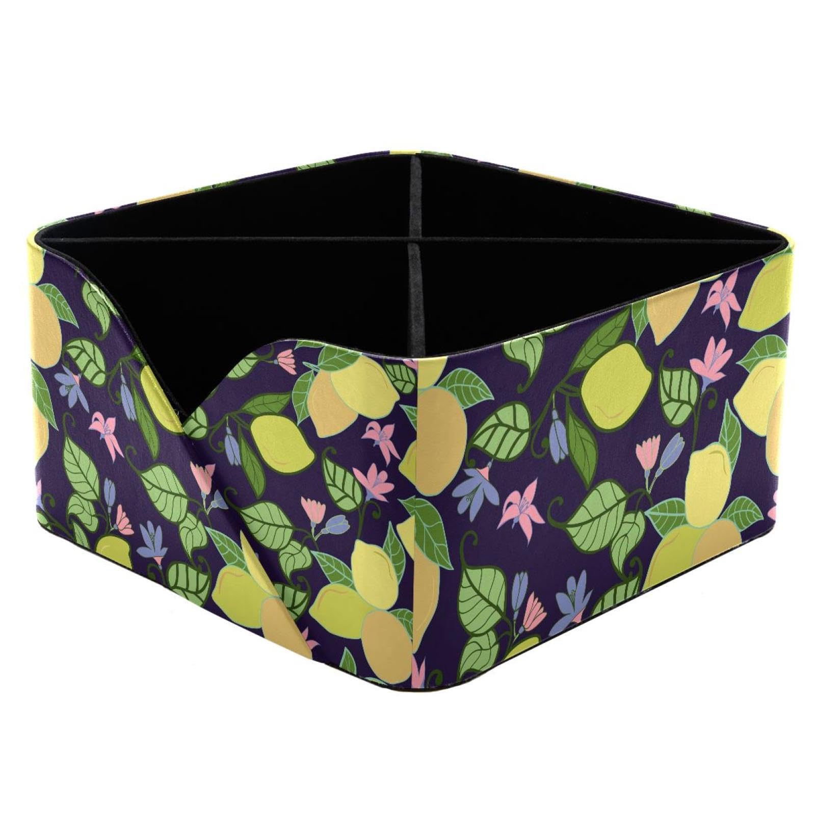 KengjuTesu Yellow Fruit Lemons with Leaves Pattern Desktop Organizer Pen Holder, Rectangular Pencil Cup for Office, Study and Makeup Stations