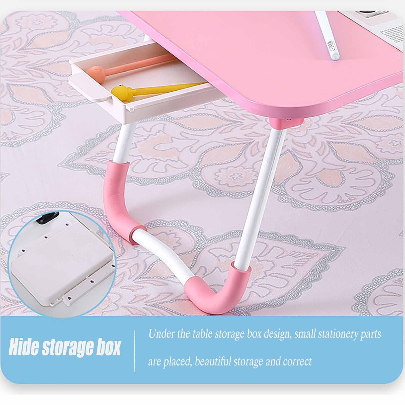 Scrivania per Laptop Multifunzionale Supporto per Laptop Pigro Tavolino Pieghevole Portatile Tavolino da Letto con Cassetto Portaoggetti,Pink