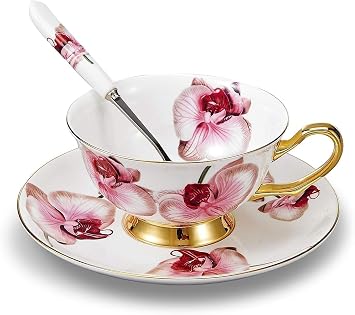 Drinking Glasses Glass Cups Euro Style Cup and Saucer Set Bone China Ceramic Tea Coffee Cup for Home Kitchen Wedding,