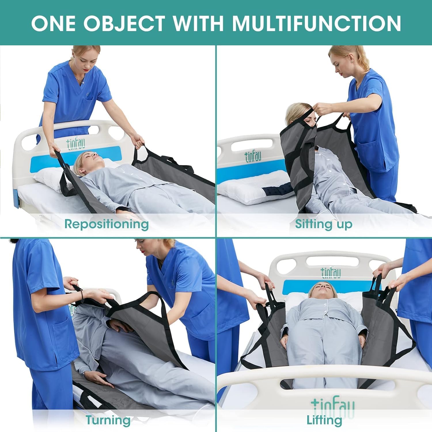 50" x 40" Positioning Bed Pad with Handles Washable Draw Sheets for Hospital Bed Ridden Patient Clothes Waterproof Glide Sheets for Patients Moving Pad for Lifting &Transfer Sheet Nylon, Gray