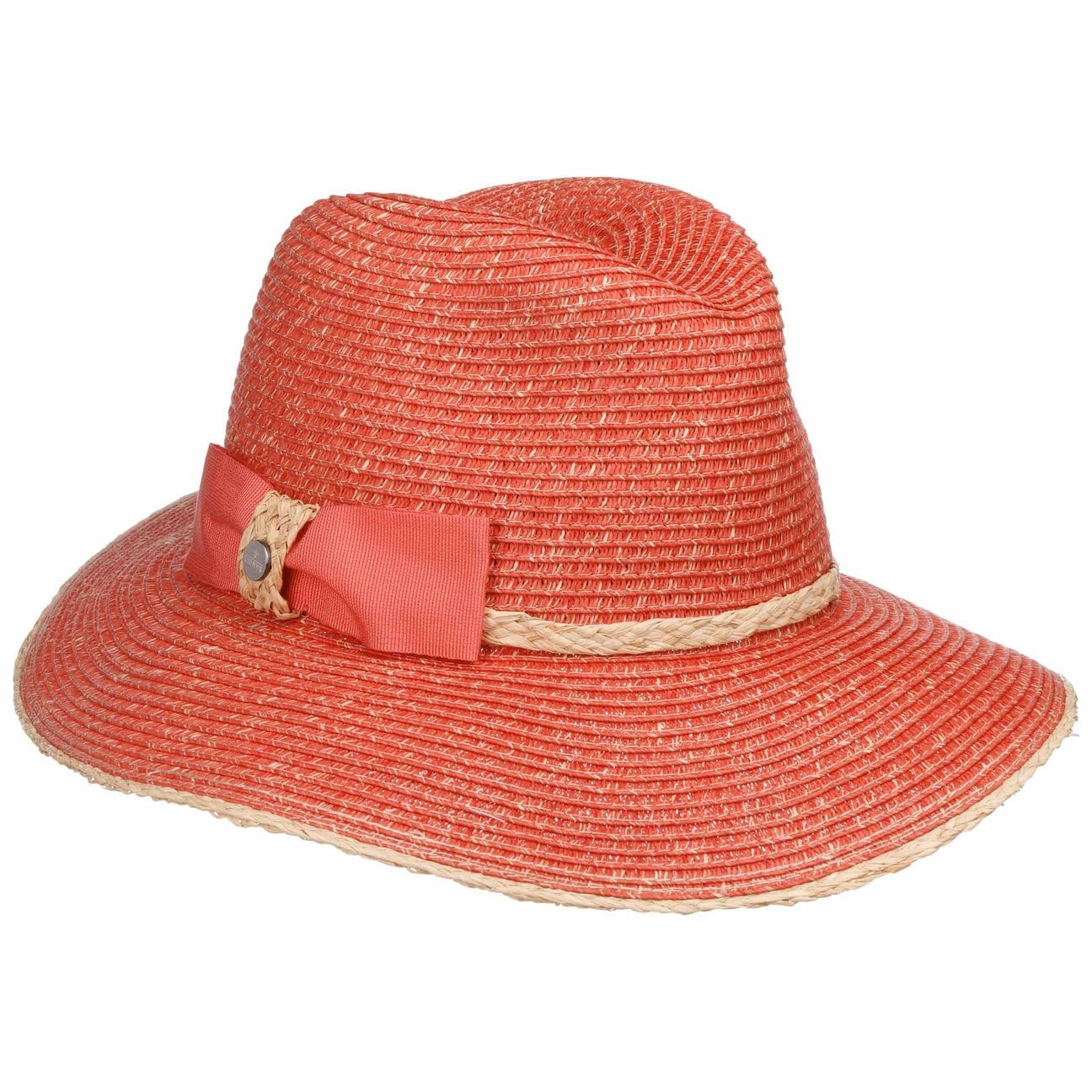 Lierys Valcesta Traveller Straw Hat with Bow Made in Italy Women Summer Coral