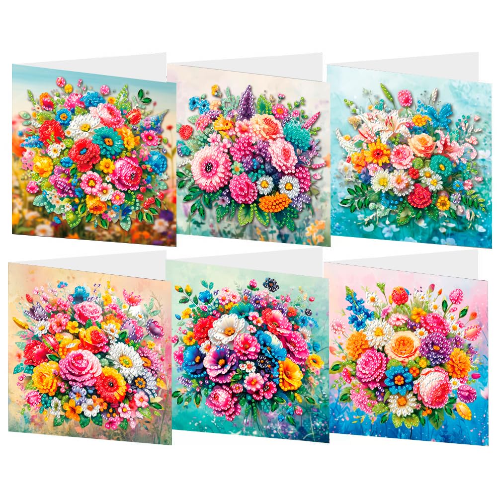 5D DIY Diamond Drawing Holiday Card/Painted Birthday Greeting Cards Kit,with Envelopes Special Shaped Gem Painting Card Art Craft for Thanksgiving Mother's Day (Flower A)