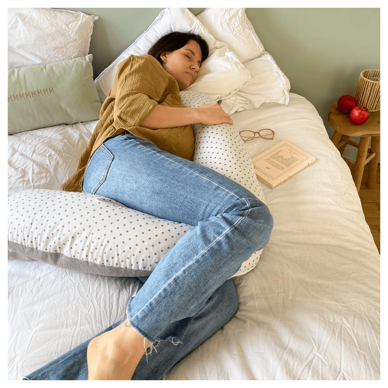 Coussin de maternité et d'allaitement éponge gris/étoiles
