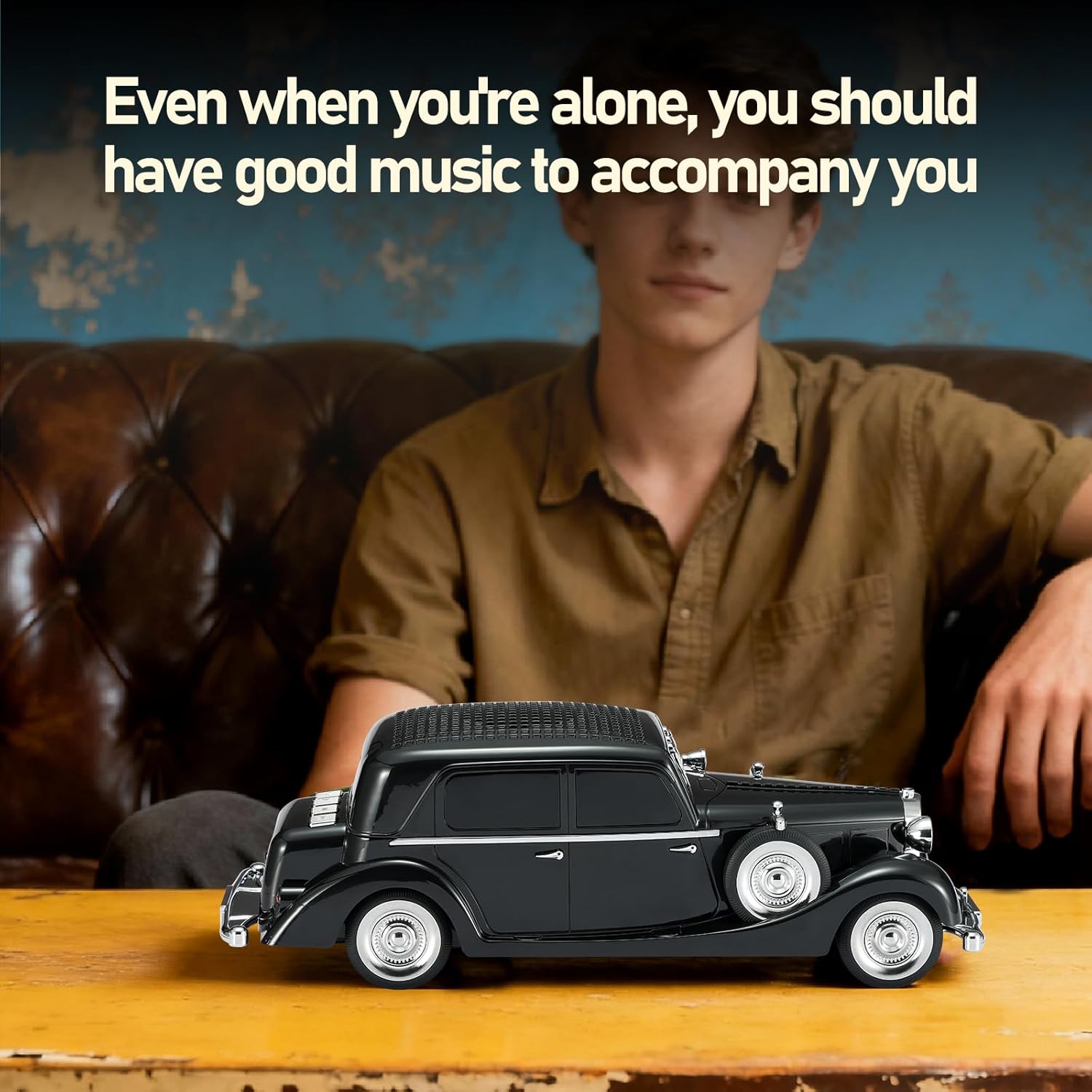 WS-1934 Retro Classic Car Bluetooth Replica Speaker – Wireless HD Sound with FM Radio,TWS Stereo,LED Party Lights,Built-in Microphone Hands-Free Call, Surprise Portable Gift for Party Use(Black)