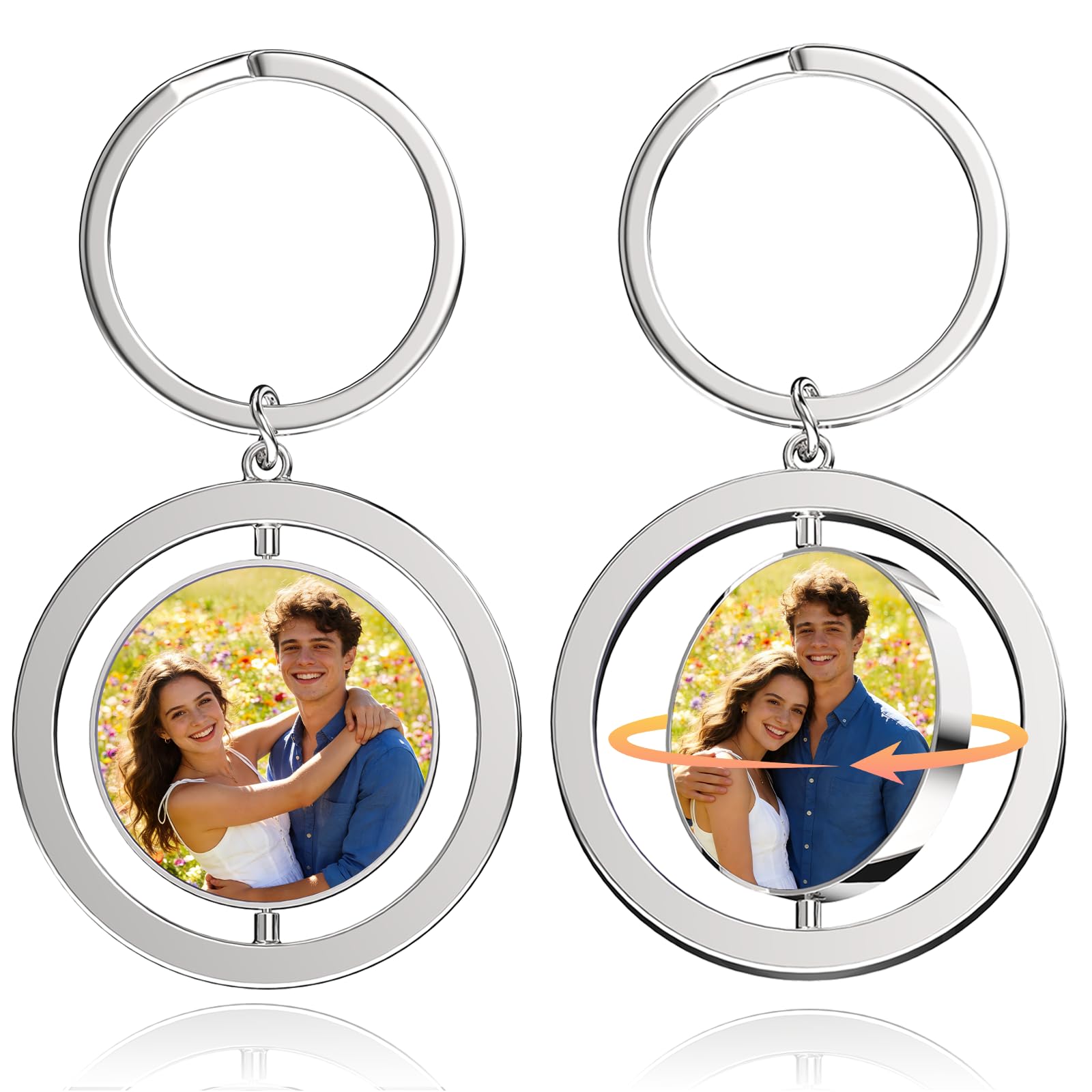 Lamdiy Personalized Turnable Photo Keychain, Custom Double Sided Rotating Picture Keychains, Gifts for Boyfriend Family