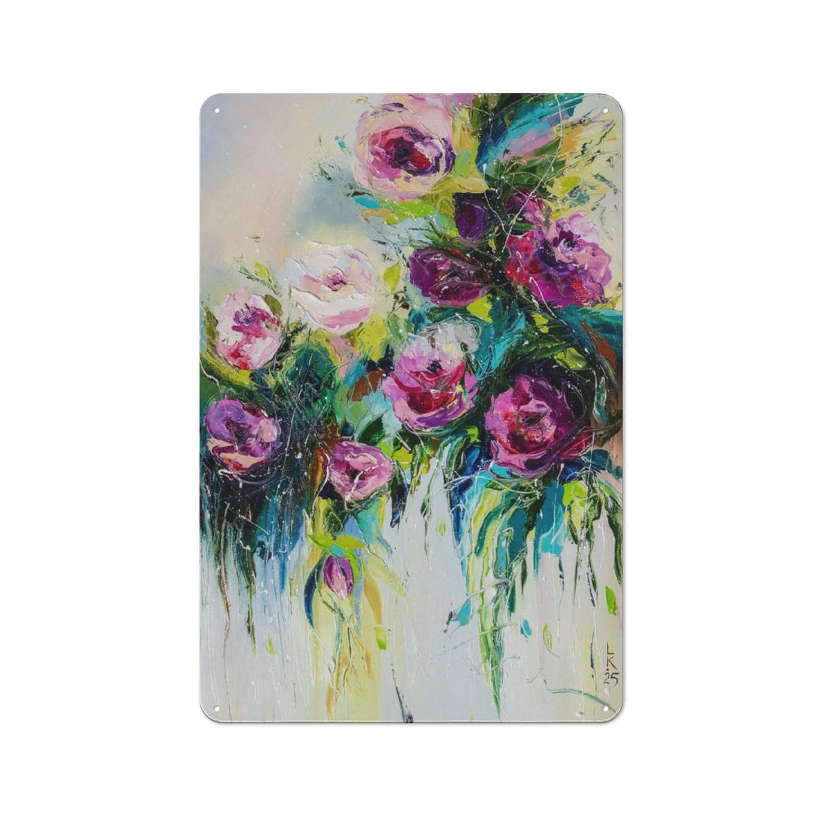 Junmoney Style-12 Flower Rhapsody Metal Wall Sign 30X20cm, Rustic Decor For Workshop Wall, For Vintage Wall Decor Fans, For Themed Room Decoration