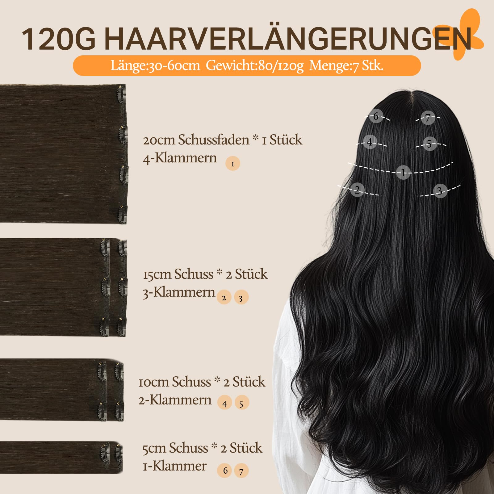 DOORES 20-inch Remy human hair extensions, featuring U-shape clips for secure and comfortable wear.