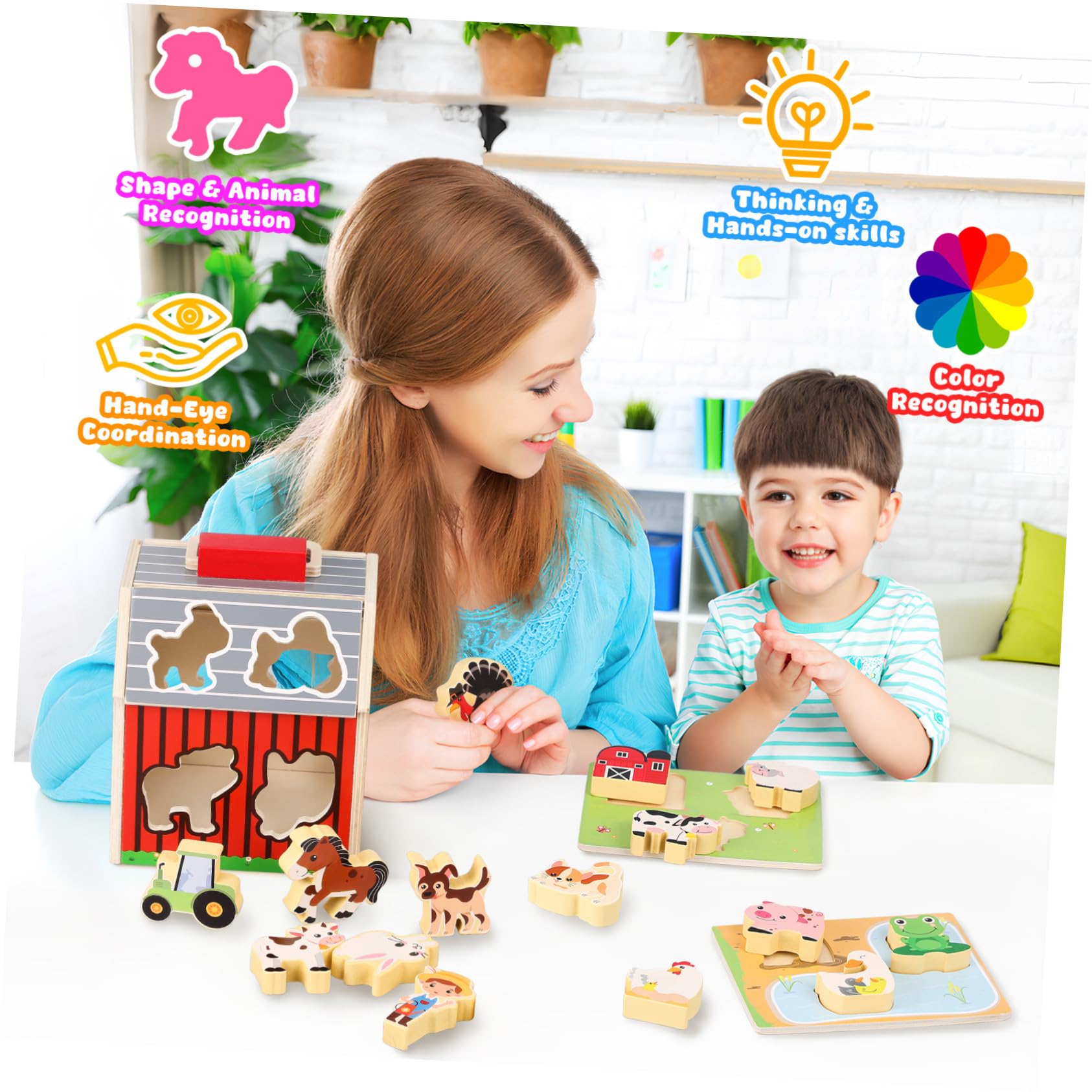 ifundom Giocattolo Montessori Animali della Fattoria in Legno | Apprendimento Prescolare Stem, Attività Interattive per Bambini 2-5 Anni, Uso Indoor e Outdoor