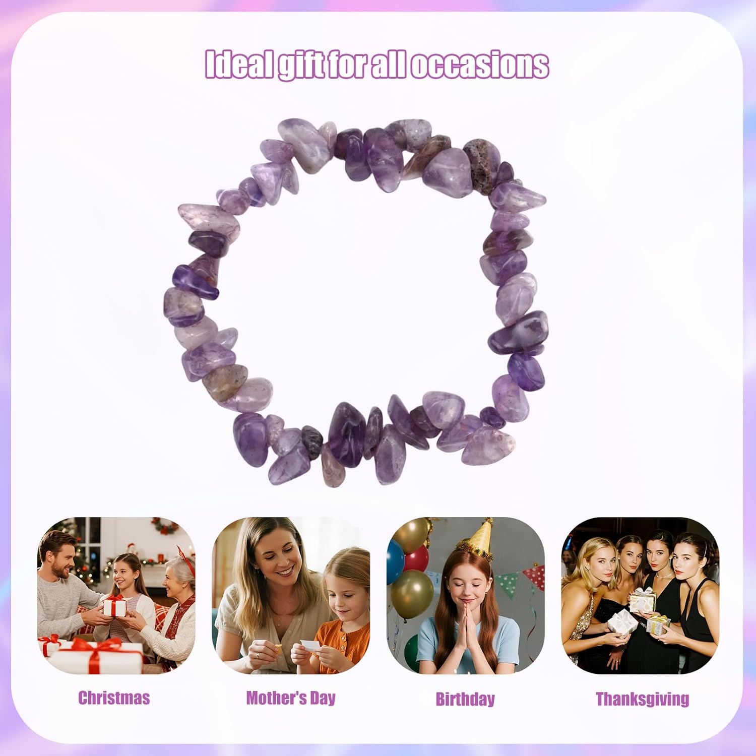Amethyst Chip Stone Bracelet, Purple Elastic Irregularly Shaped Crystal Beaded Gemstone Bracelets for Women Meditation Yoga Gifting - Image 6