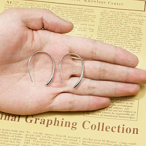 Miniatura 5 de Handmade Pull Through Earrings 925 Sterling Silver Earrings Hypoallergenic Open Hoops Drop Dangle Threader Earrings for Women Trendy Fashion