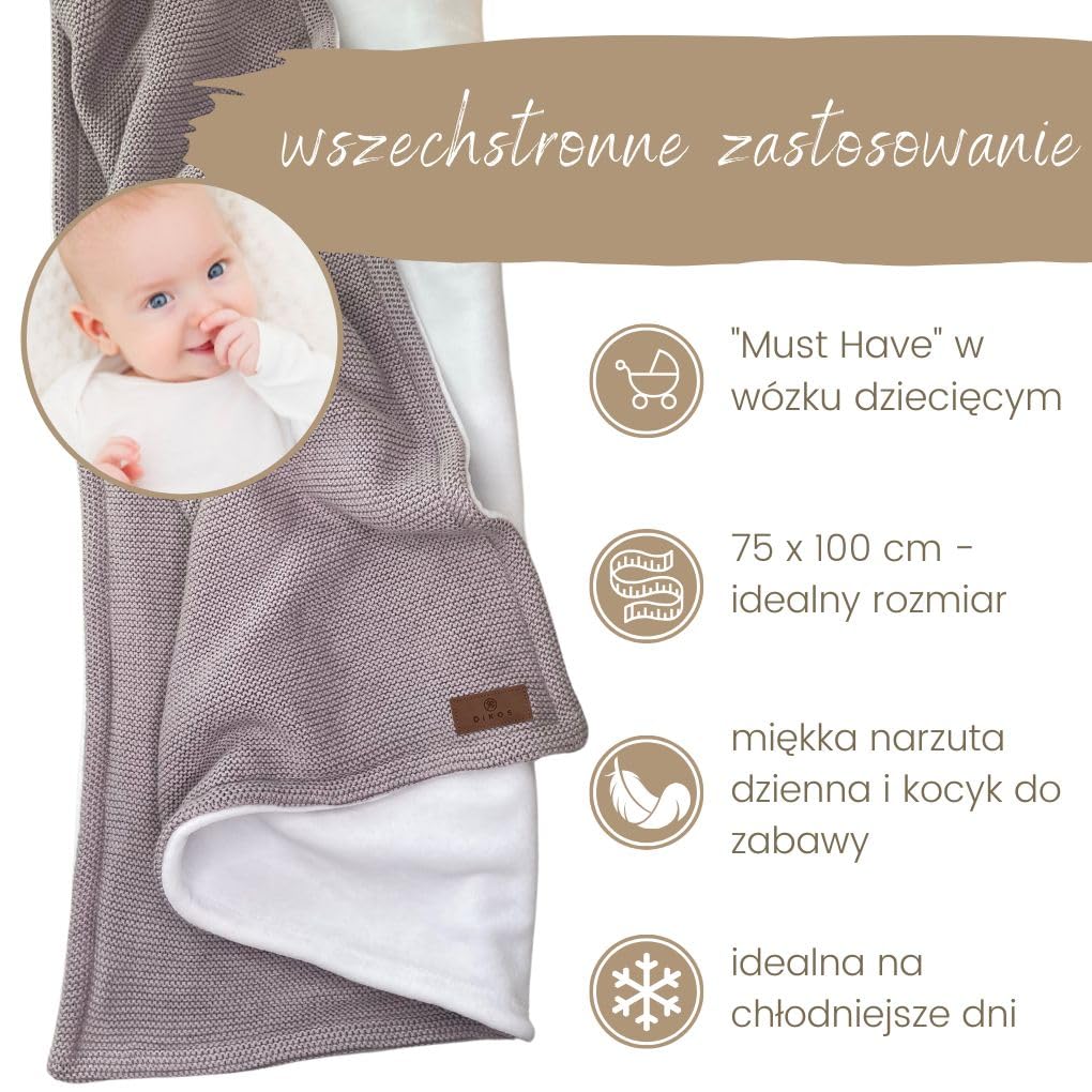 Ciepły kocyk niemowlęcy zimowy z podszewką szary koc