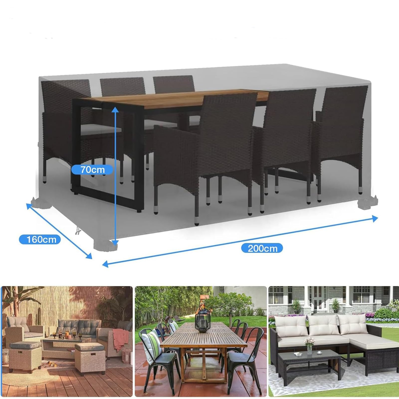 Housse Table de Jardin Housses de Meubles 300x180x75cm Bâche Salon de Jardin Extérieur Tissu 420D Oxford Housse de Protection Salon de Jardin Bâche Table Jardin
