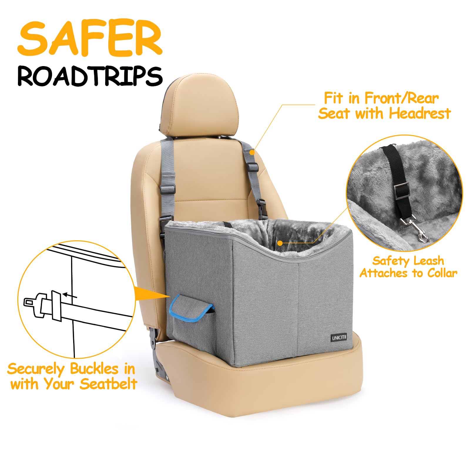 Dog Car Seat for Small Dogs, Elevated Dog Booster Seat Pet Travel Carrier Bed for Car with Adjustable Straps Pet Car Booster Seat for Small Dogs Cats - image 4