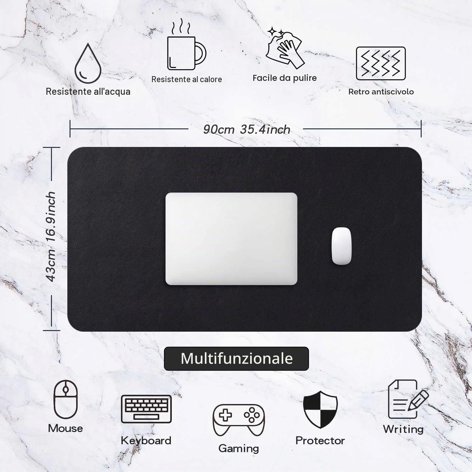 Sottomano da Ufficio Tappetino da Tavolo Pelle PU Impermeabile Antiscivolo 90 x 43 cm