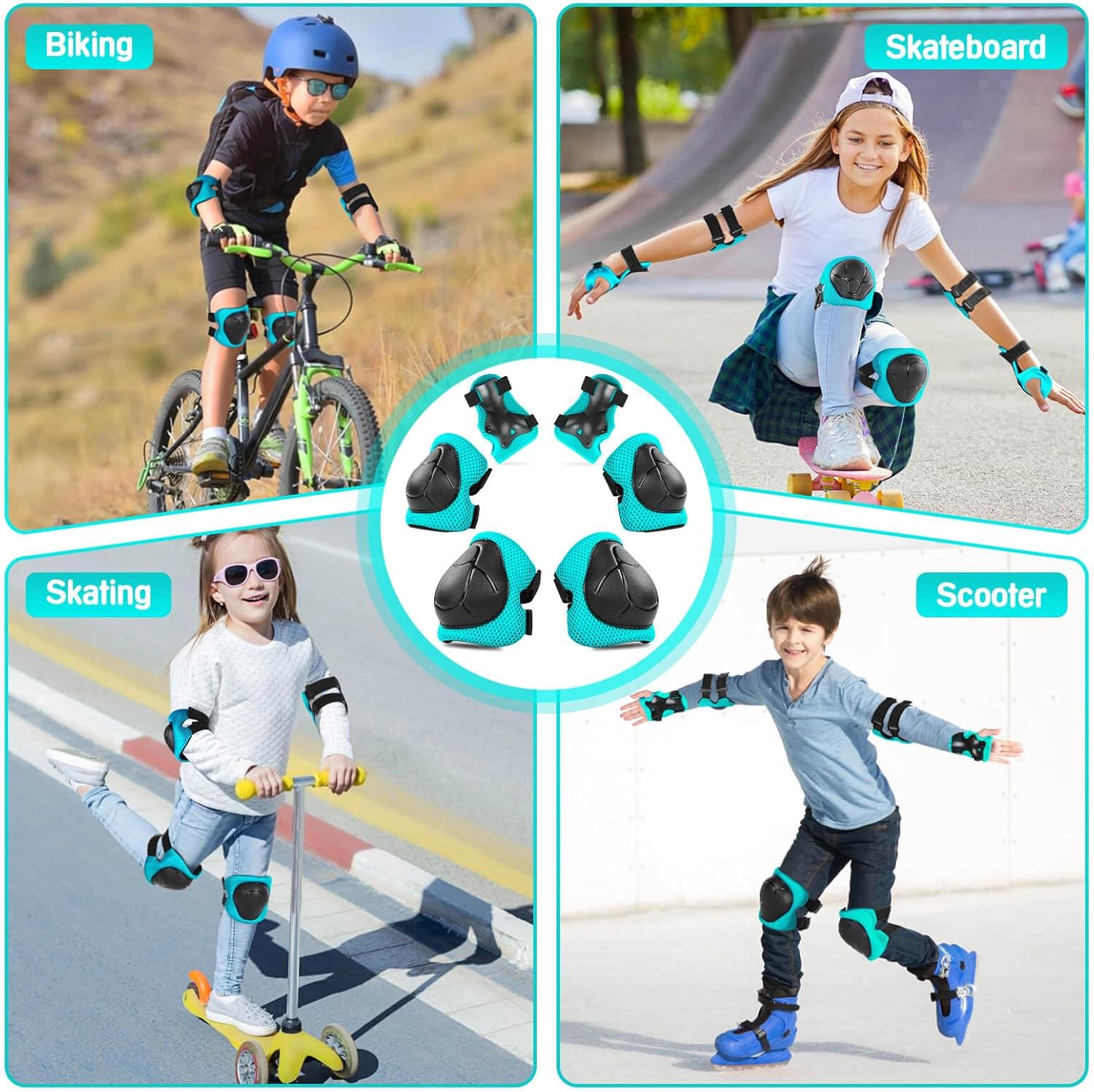 Kids Protective Gear Set Knee Pads for Kids 3-14 Years Toddler Knee and Elbow Pads with Wrist Guards 3 in 1 for Skating Cycling Bike Rollerblading Scooter - Image 6