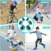 Vista 6 de Juego de protección para niños, rodilleras para niños de 3 a 14 años, rodilleras y coderas con protectores de muñeca 3 en 1 para patinaje, ciclismo
