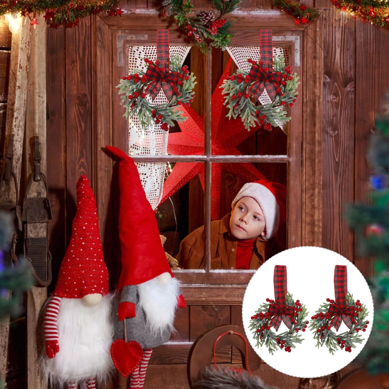 Operitacx 2pcs Christmas Berry Wreath, 12inch Small Hanging Christmas Door Berry Wreath for Farmhouse Cabinet Table Centerpiece