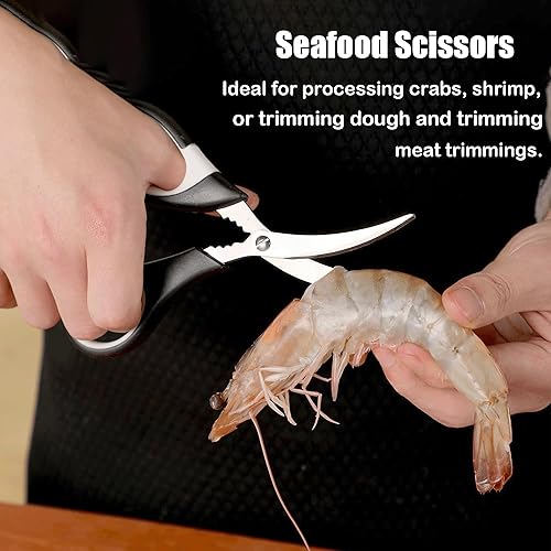 Vista 5 de Tijeras de cocina multiusos, paquete de 3, tijeras de cocina de acero inoxidable resistentes para cortar carne, alimentos, pescado, aves de corral