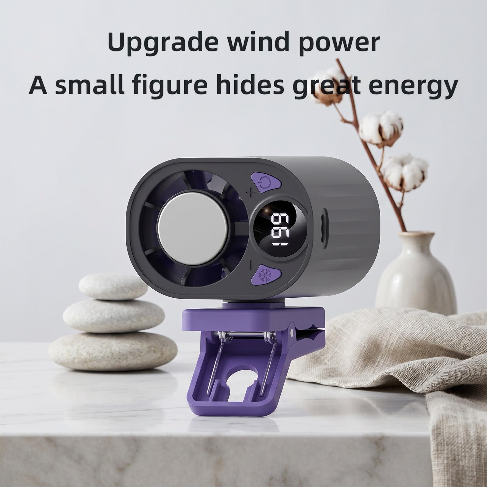 Ventilatore a Clip per Condizionatore Auto con Display a LED, Rotazione di 360° e 199 Livelli di Velocità, Semicooling, Ventilatore Mini Ricaricabile Portatile per Esterni, Campeggio e Viaggi