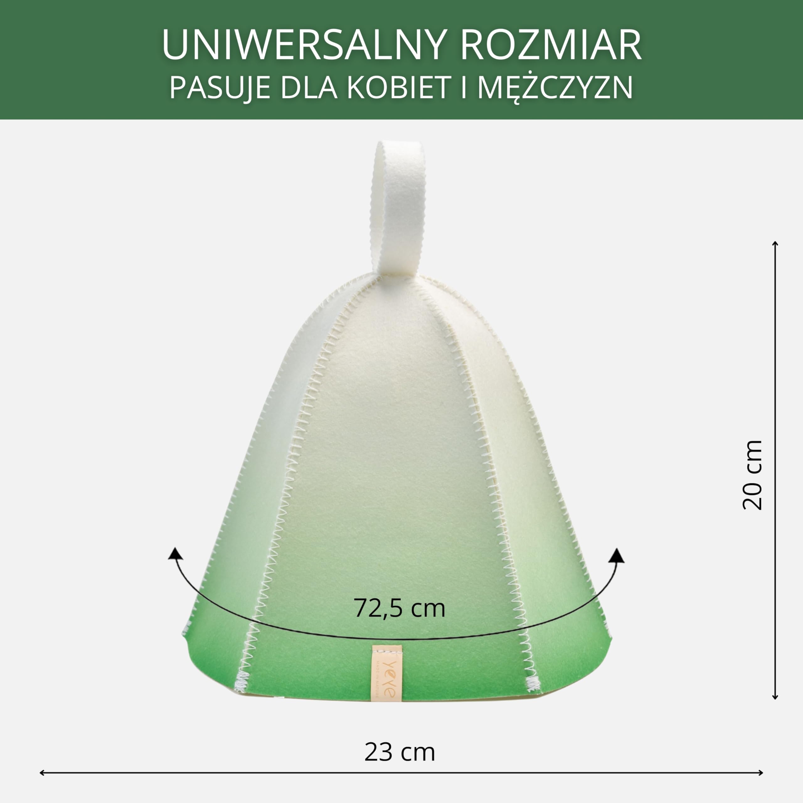 Czapka do sauny z naturalnej wełny filcowej GRADIENT - chroniąca włosy i głowę, szybkoschnąca, uniwersalna - Naturalne akcesoria do sauny dla kobiet i mężczyzn - YEYE Made in Nature (Zielony)