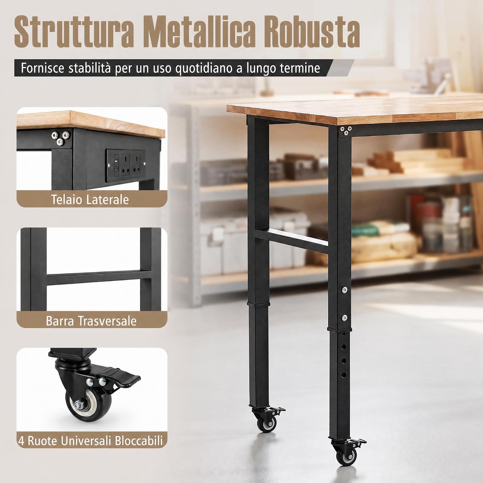 COSTWAY Banco da Lavoro Officina in Metallo 116 x 50 cm, Portata 635 kg