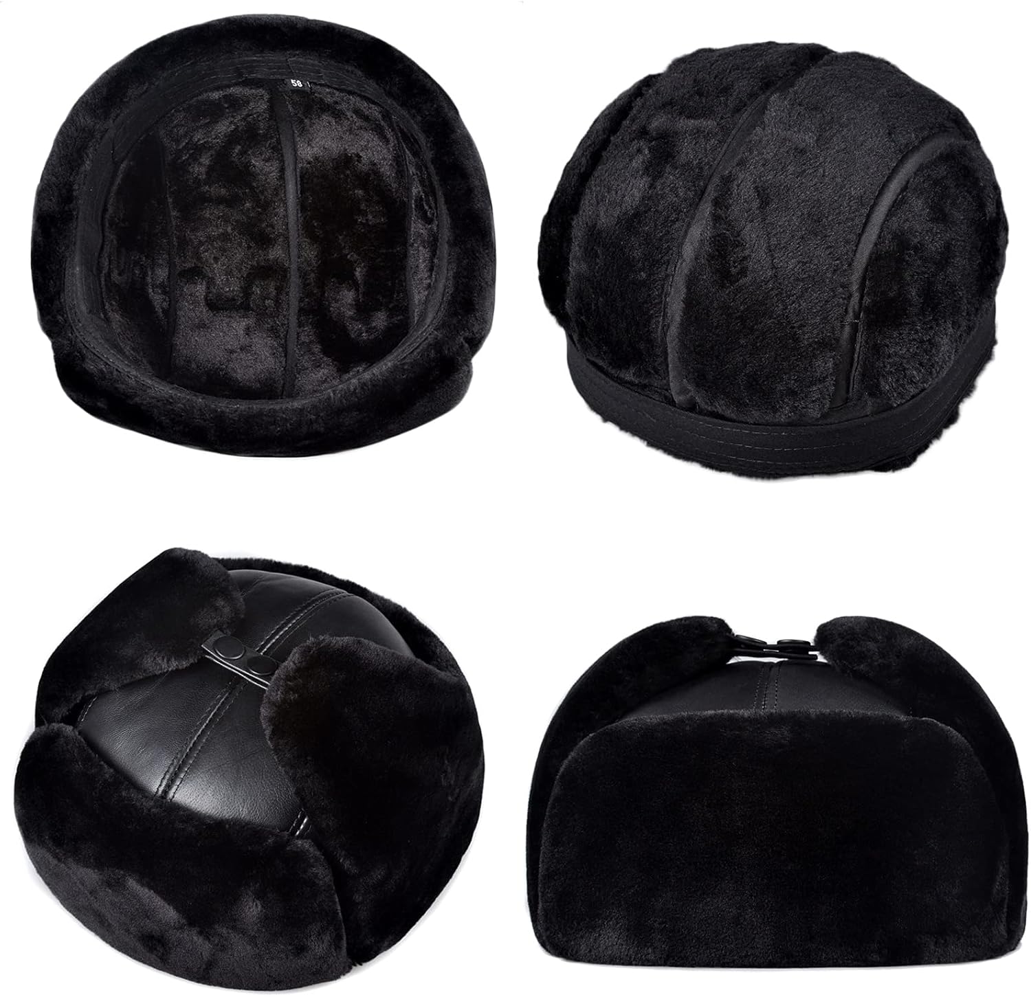 Bomber Hat Unisex Bomber Hat, Leather Aviator Cap with Chin Strap, Russian Ushanka Trooper Trapper Hat for Outdoor 55-60Cm