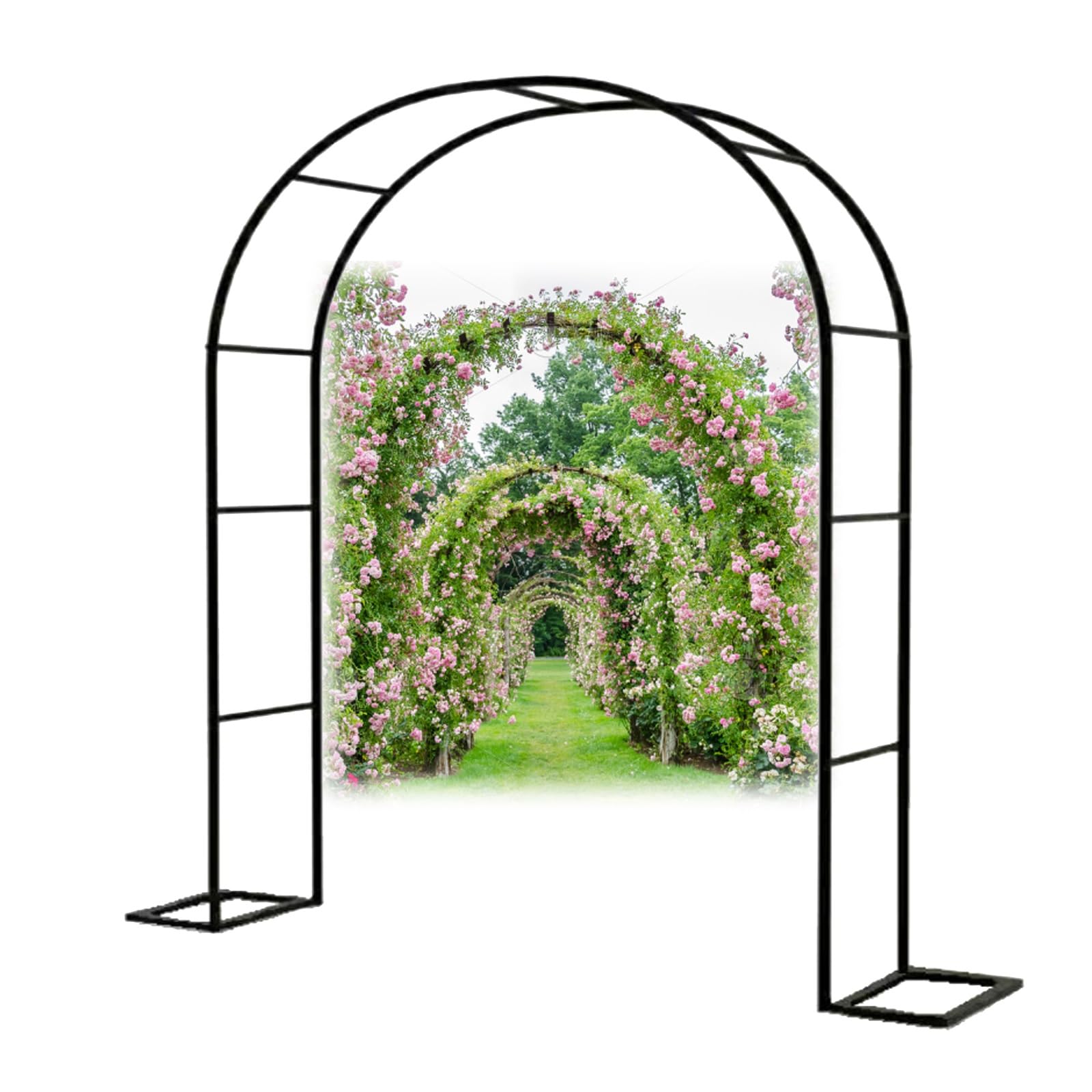 Arche de jardin en métal rosiers pergola noire extérieure L180 x 220 cm