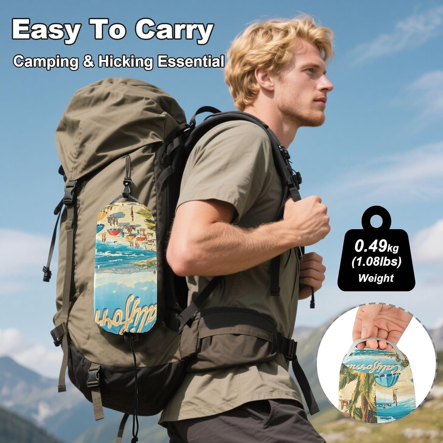 California Summer Beach Scene Hammocks for Camping Hanging Hammock for Camping & Hiking Essential