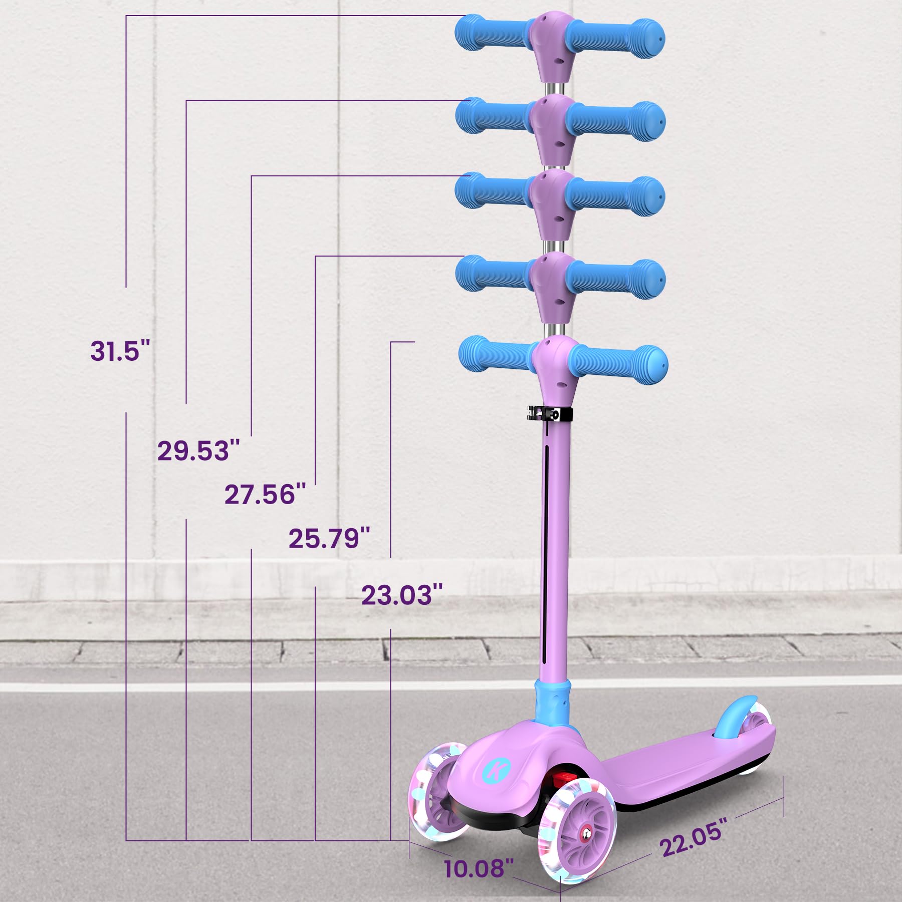 2-in-1 Verstellbarer Kinderroller, 3–12 Jahre, 5-stufiger Lenker, Abnehmbarer Sitz, LED-Räder, faltbar, Pink (Mädchen & Jungen) Schwarz