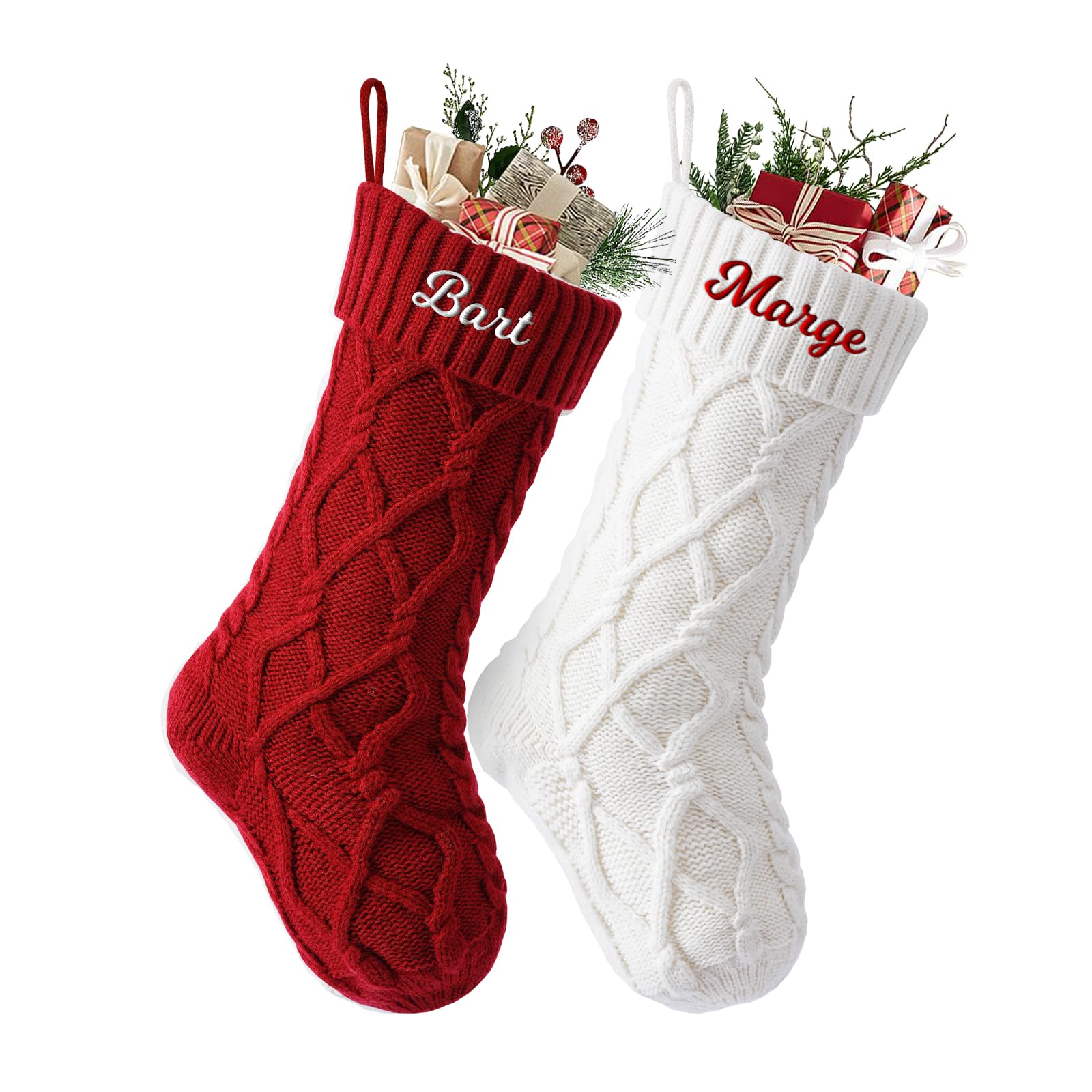 Personalised Christmas Stockings Custom Name Family Christmas Stockings 18” Large Knit Knitted Xmas Stocking for Kids, Rustic Farmhouse Fireplace Hanging Ornament Christmas Holiday Party Decoration