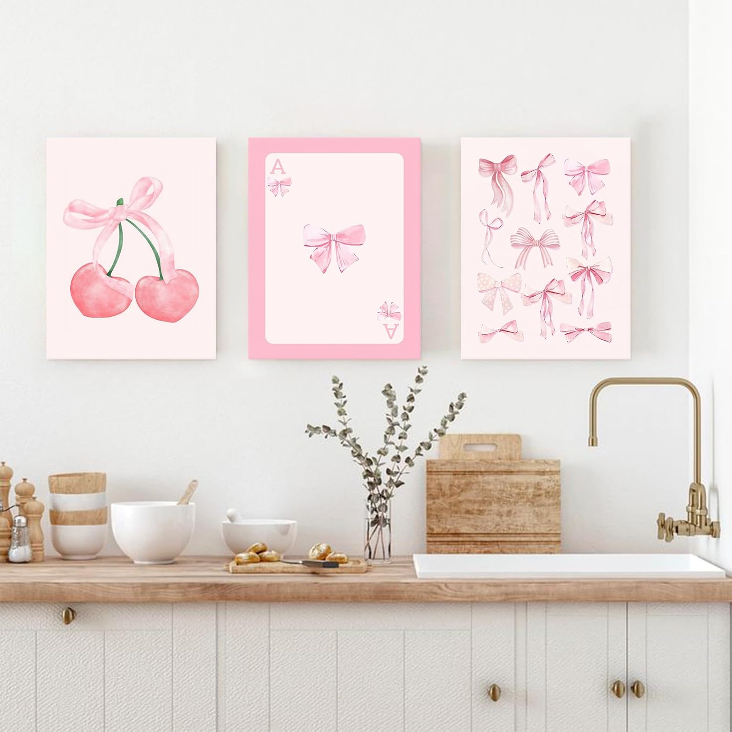 Aroutde 3Pcs Trendy Framed Wall Art Aesthetic Canvas WallDecor Girl Room Coquette for Living Room Bedroom 12x16Inch