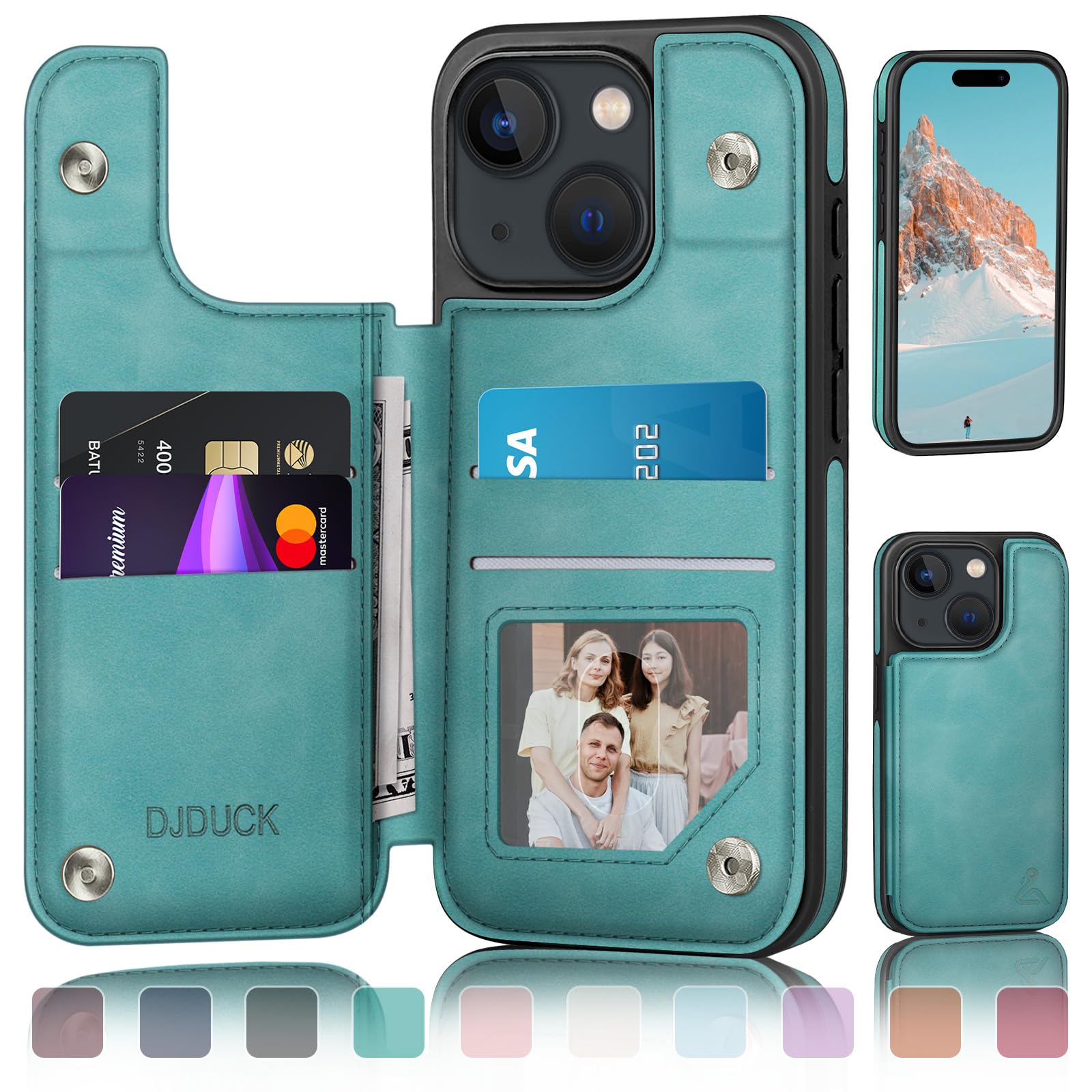 DJDUCK Designed for iPhone 15 Case Wallet with Card Holder, [Magnetic Clasp Cover] [RFID Blocking Leather Protection] Shockproof Women Men Cases 6.1