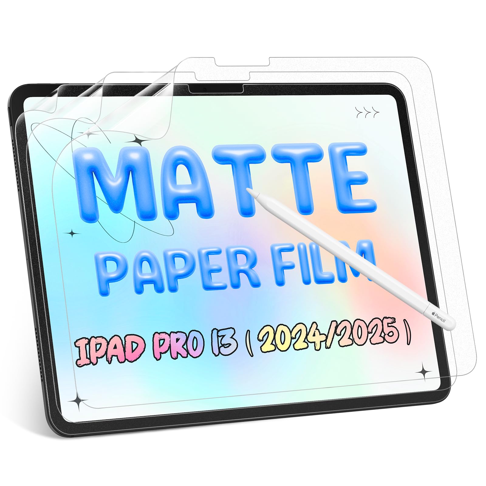 3 Stück Papier Folie Kompatibel mit iPad Pro 13 Zoll M4/M5 2024/2025, Matte Papierfolie Schutzfolie Displayschutz Film Blendfreiem Feel Paper Folie Screen Protector for Writing Drawing