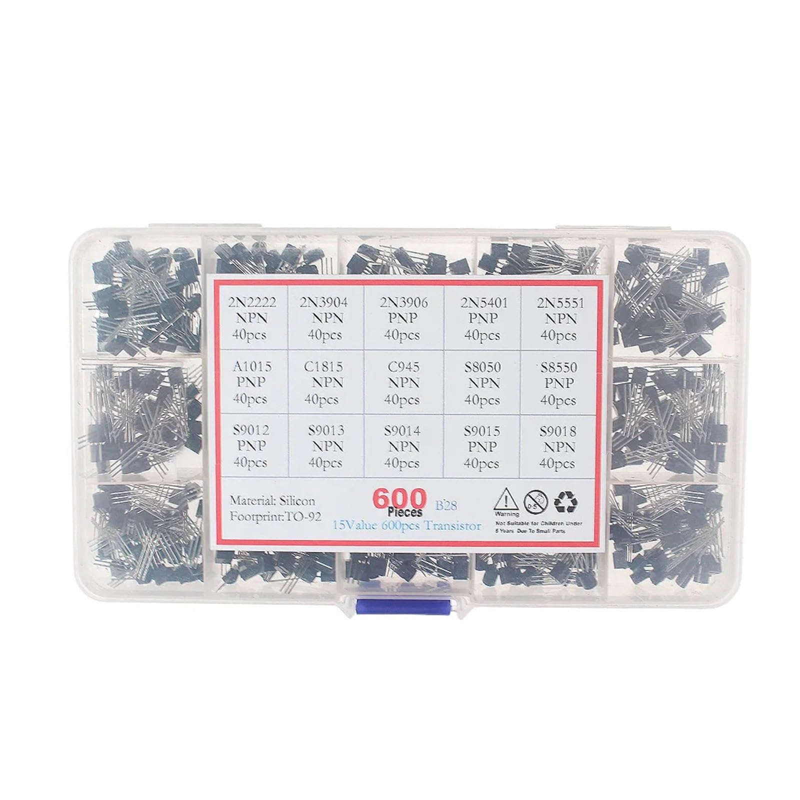 200-900 unids/caja TO-92 conjunto surtido de transistores BC547 BC327 BC337 2N2222 3904 3906 C945 PNP/NPN Kit electrónico de transistores(15Values-600pcs)