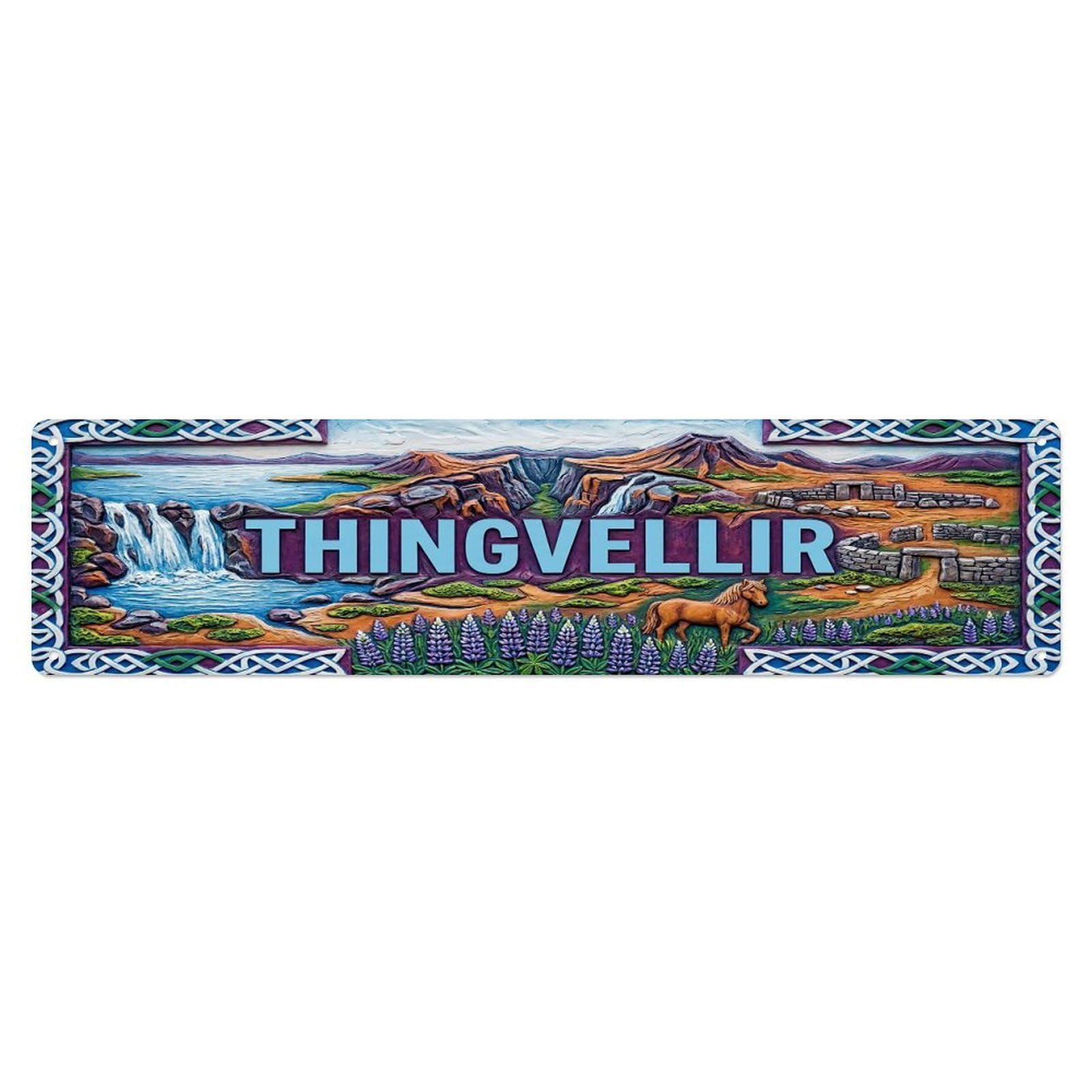 Cwbufd Vintage Style Vintage Thingvellir Iceland Flag Pattern Vintage Metal Tin Sign Plaque Wall Decor For Cafe, Club Bar, Office, Garden Metal Poster 4X16inch