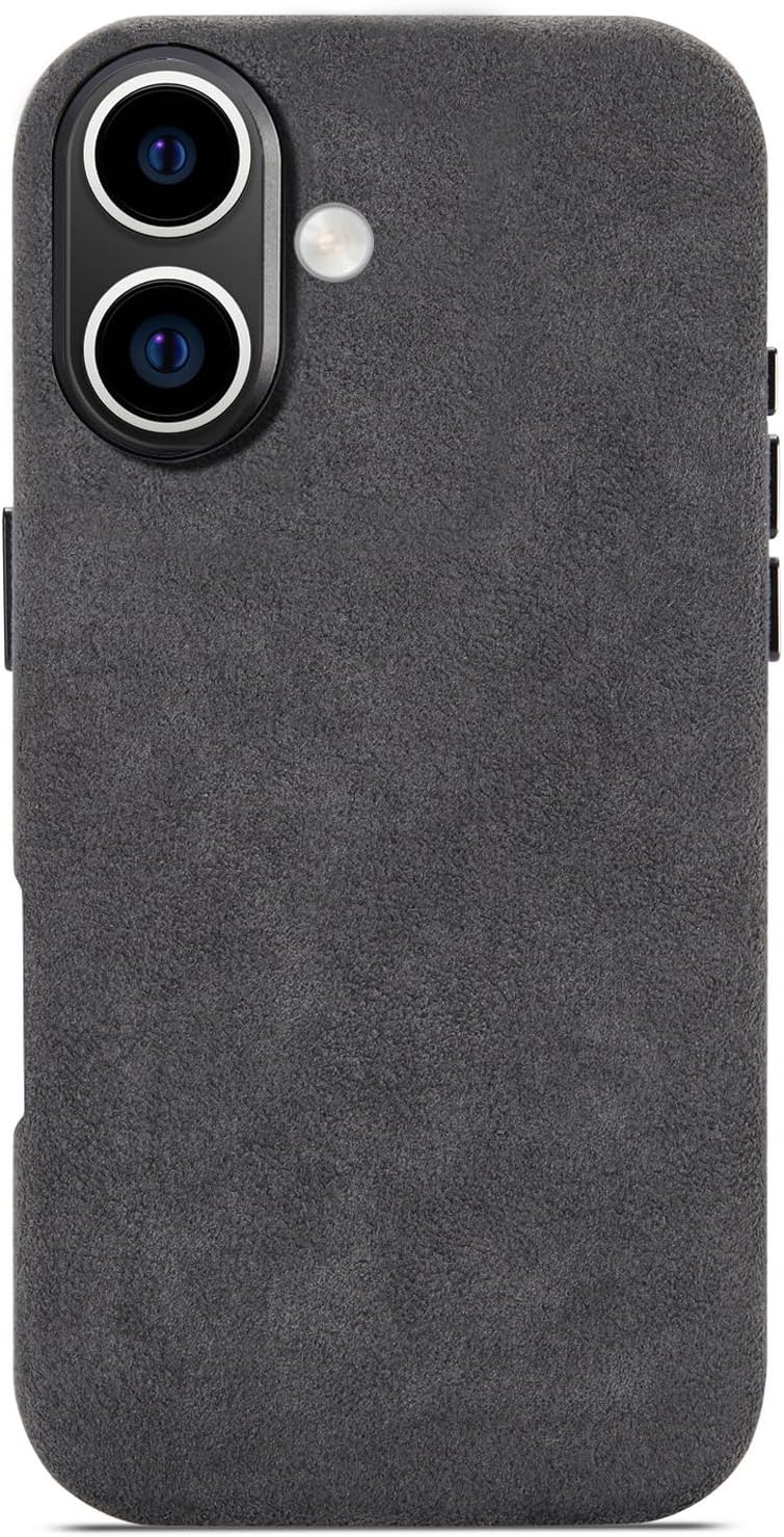 Alcantara Case Compatible with Apple iPhone 16 Series, Handmade Half Wrap Suede Fabric Case, Compatible with Wireless Charging (Black, iPhone16)