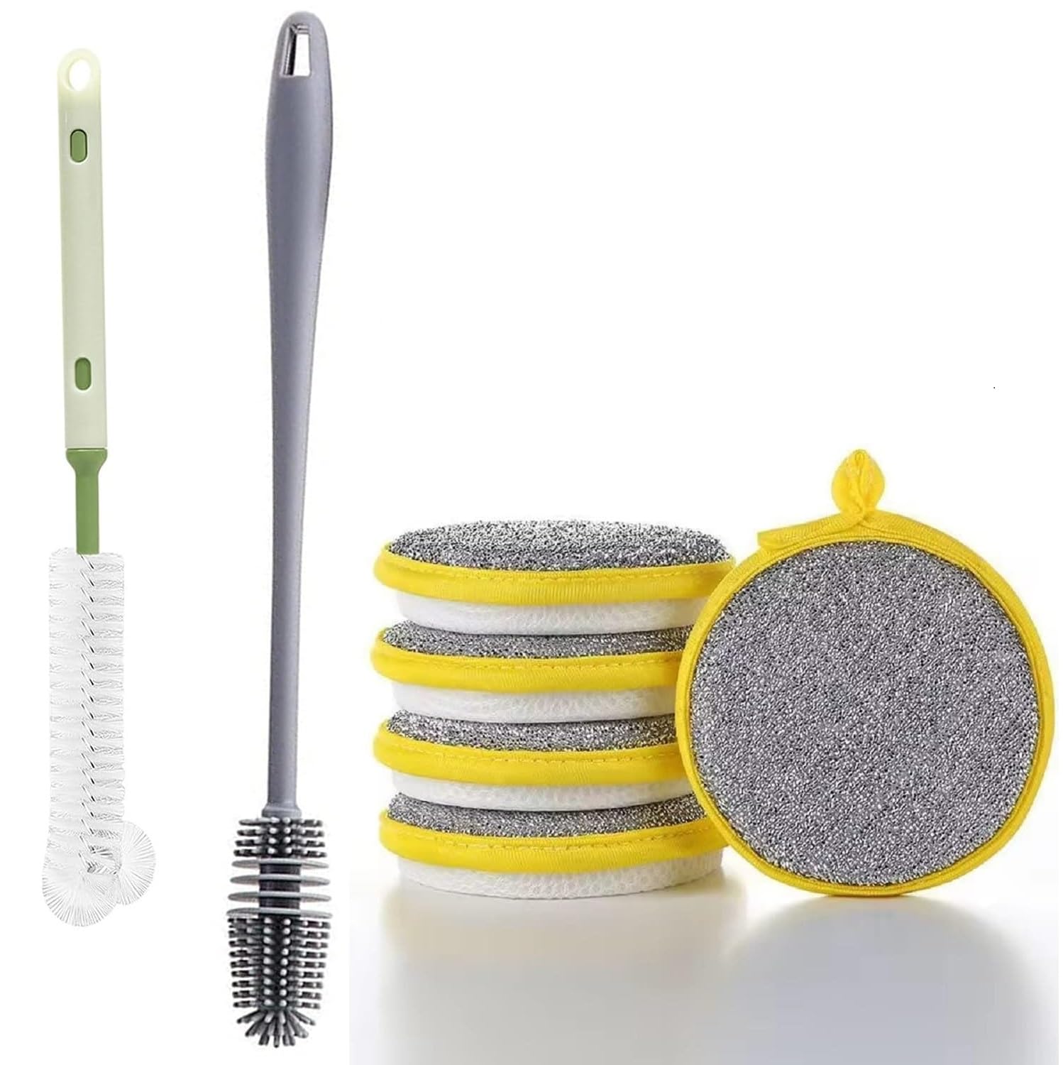 Long Handle Silicone Bottle Cleaner Brush Bottle Cleaning Brush 360° Flexible Extendable Blender Curved Bottle Walls 2-in-1 Dishwashing Scrub Pad Double-Sided Wire Sponge & Soft Dish Cloth-image-17
