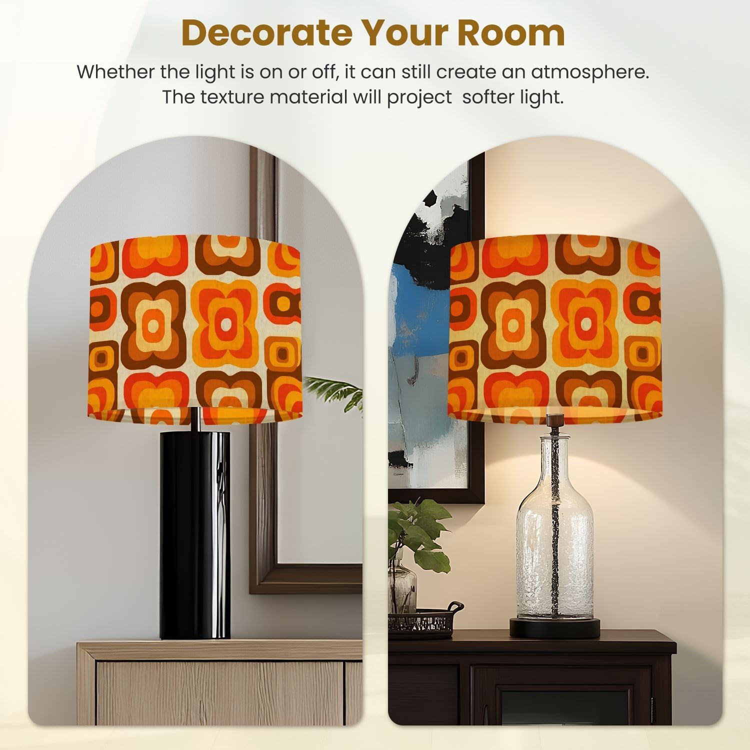 Drum Lamp Shades 70s Retro Seamless Orange Brown Yellow Beige 60s 70s Retro style Lampshade for Floor Lamps Table Lamp Pendant Light Linen 13"x13"x10" Replacement Large Lampshades