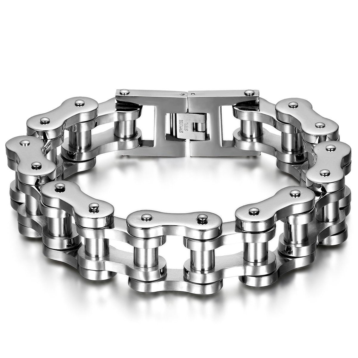 JewelryWe Pulsera para Hombre, Pulsera Cadena Moto, Pulsera Pesada y Gruesa para Hombre, de Acero Inoxidable Estilo Motociclista