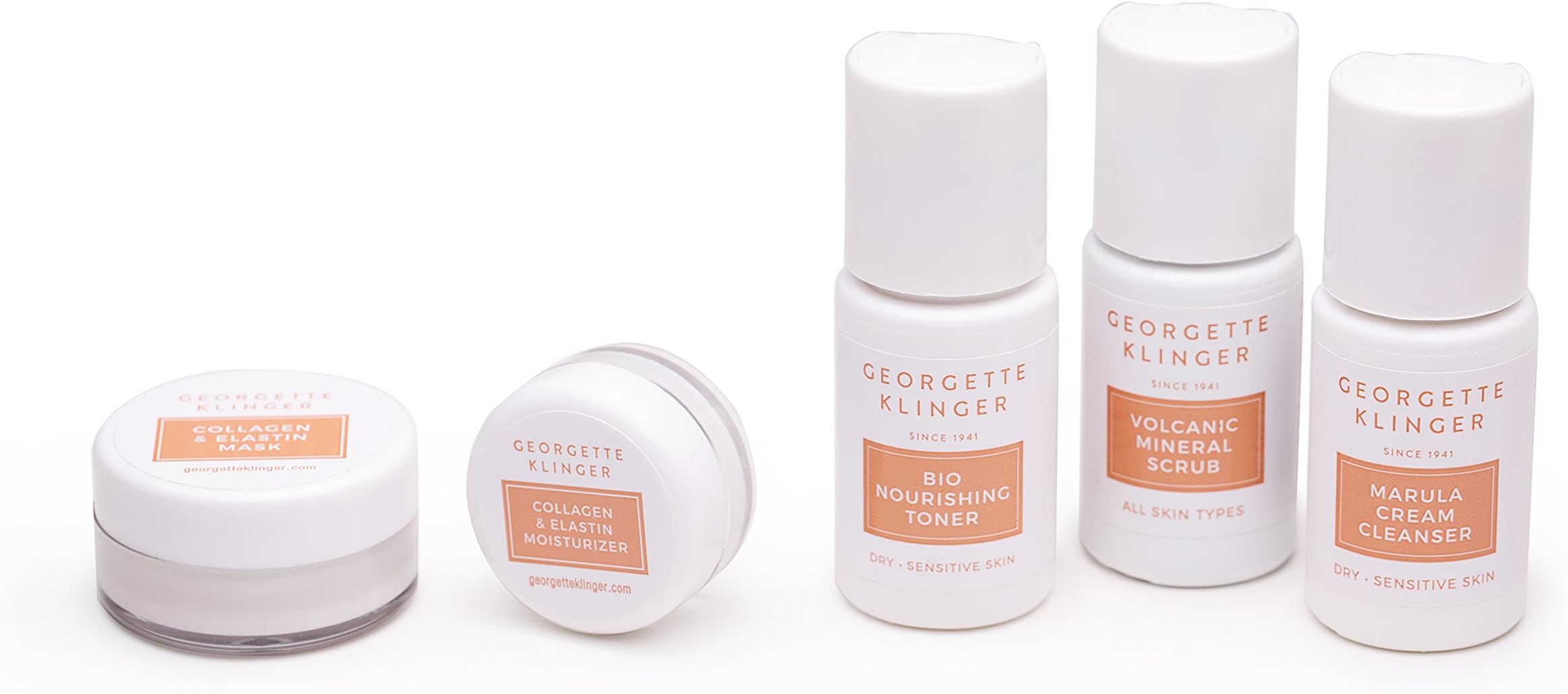 Georgette Klinger 5 PC Skincare Sample Kit – Sets Include Scrub, Cleanser, Toner, Mask & Moisturizer – Choose Dry/Sensitive or Combination/Oily Facial Products