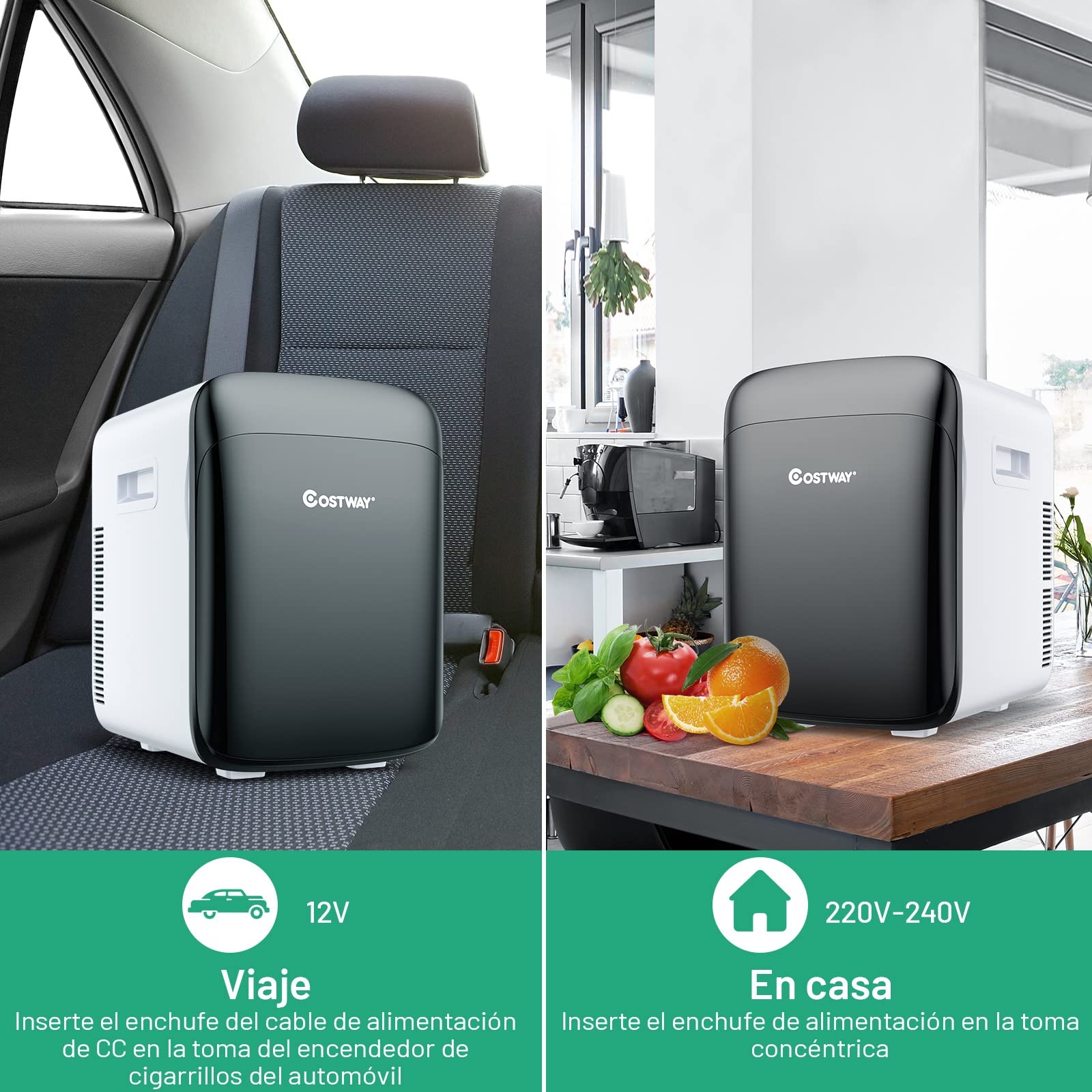 COSTWAY 15L Mini Nevera 2 en 1 Función de Enfriamiento y Calefacción,Enfriador Calentador 5 ℃ ~ 50 ℃ Congelador Portátil para el Automóvil Hogar Clase Energética E(negro)