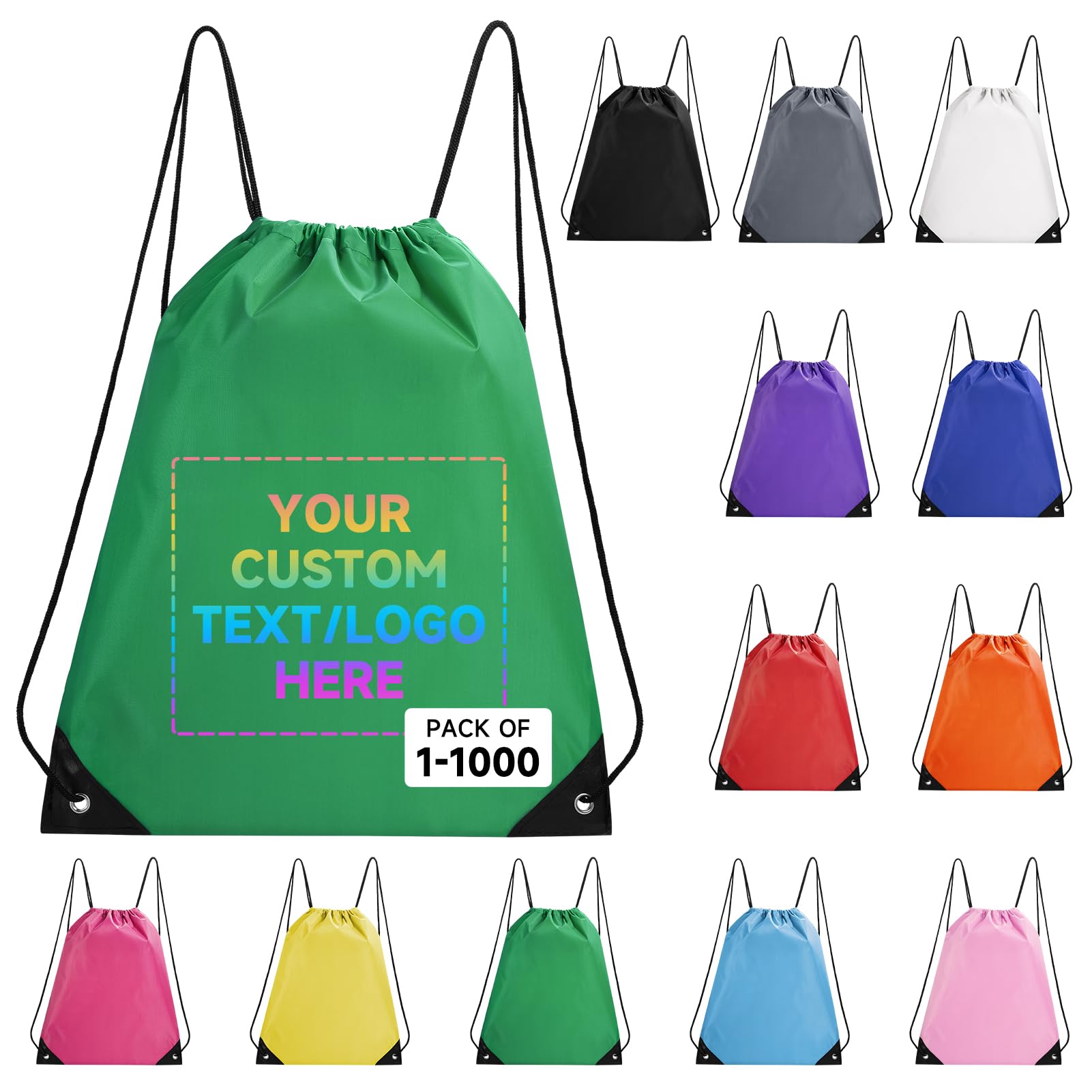 Bolsas con cordón personalizadas con logotipo, paquete de 100 mochilas con  cordón con texto personalizado a granel, ideales para viajes, gimnasio y