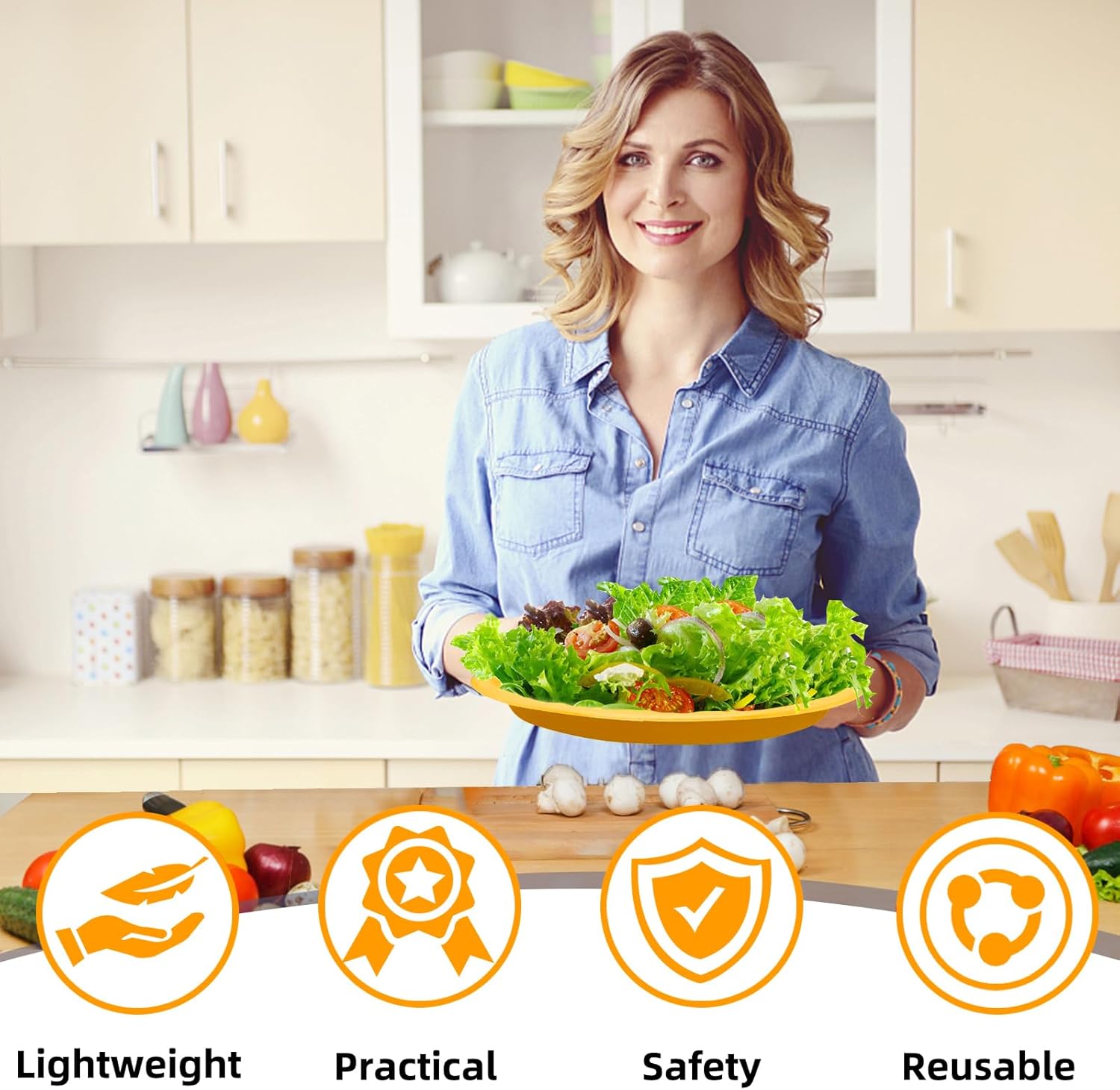 50 Count Yellow Plastic Plates Disposable - Oval Plates for Party, Baby Shower, Birthday,Spring Party (10" x 12")