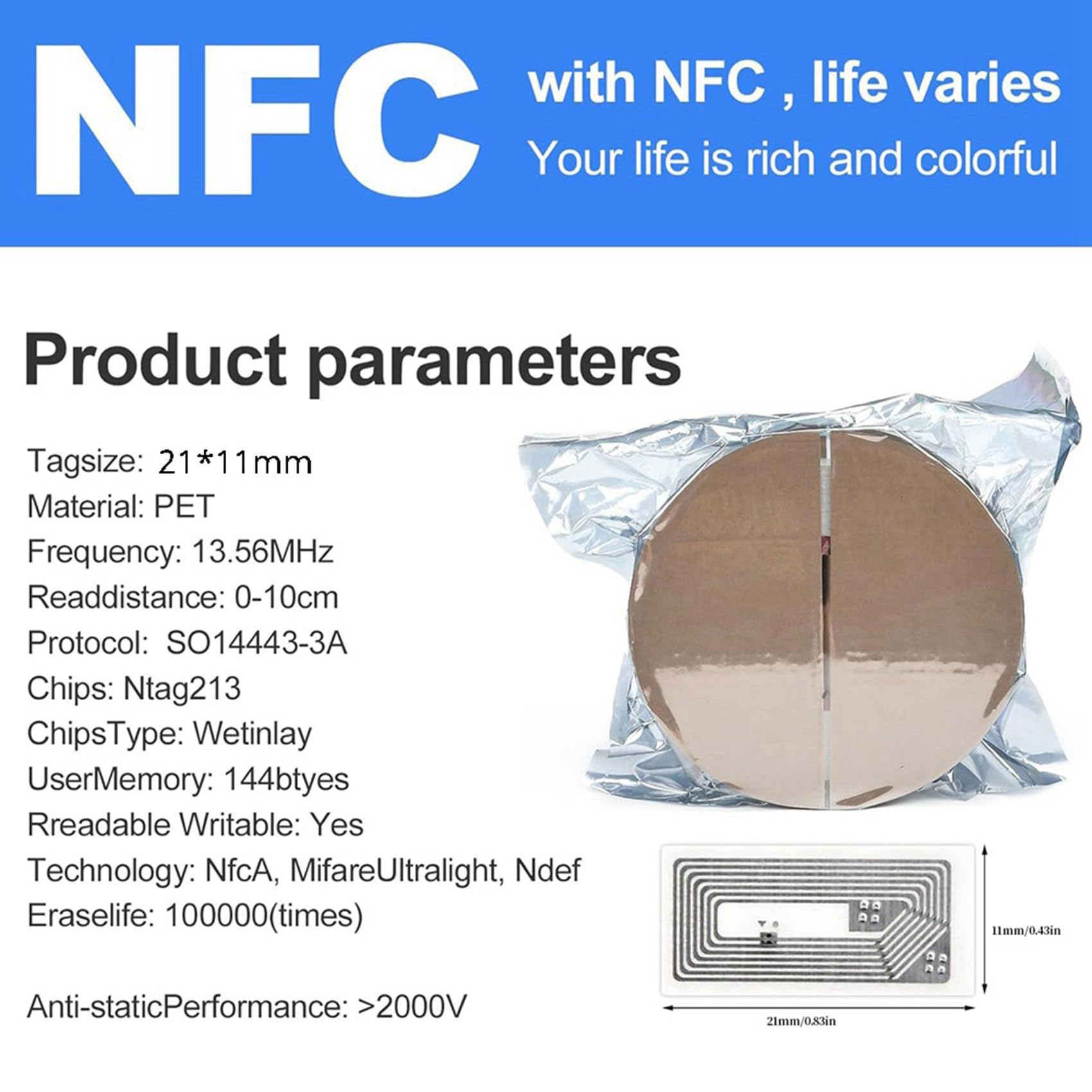 2000 Tag NFC con Chip NTAG213 NFC Vuoti Etichette Adesive Tag RFID Riscrivibili Memoria da 144 Byte