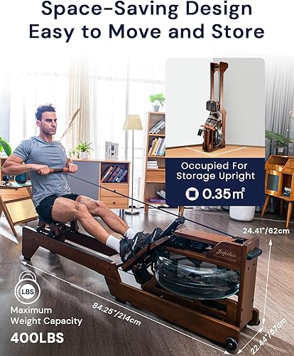 Miniatura 5 de Máquina de remo de agua con monitor de rendimiento TM-3, carga máxima de 400 libras, máquina de remo de madera de roble