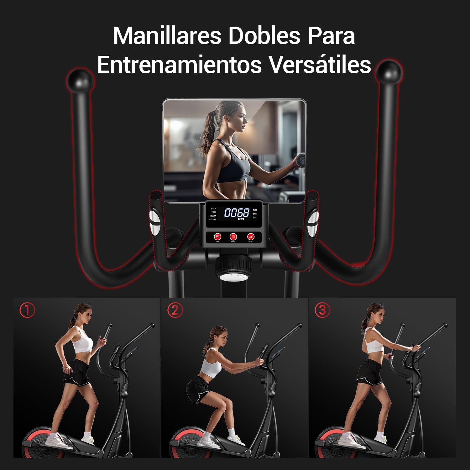 UMAY Cyclette ellittica per casa, ellittica magnetica, ultra silenziosa, con 16 livelli di resistenza, passo di 40 cm, monitor LCD, pedale antiscivolo, sensore di impulsi, capacità di carico 159 kg