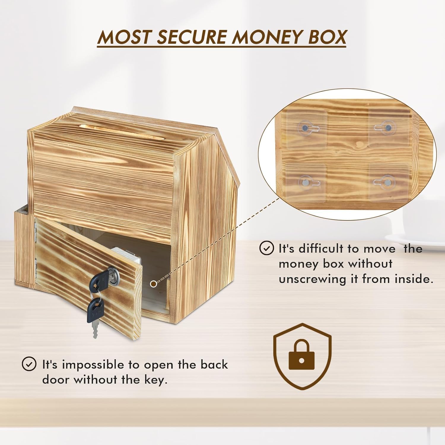 Holz-Vorschlagsbox mit Schloss,Spendenbox/Wahlurne mit Schlitzschloss und Kreidetafel, Geldbox für Trinkgelder, Vorschläge, Stimmzettel und Kommentare, inklusive Schlüsseln,Vorschlagskarten,Stift